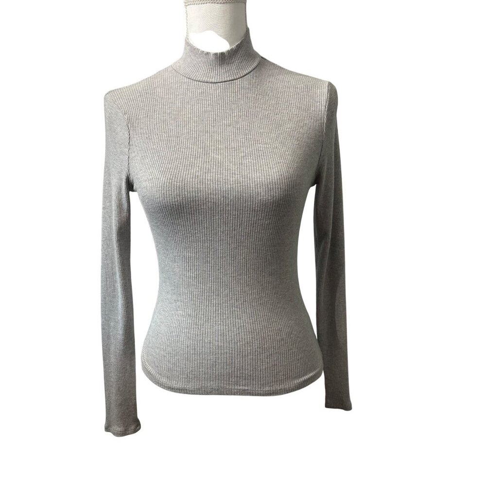 Windsor Womens Ribbed Gray Long Sleeve Mock Turtleneck Top Juniors Size XL